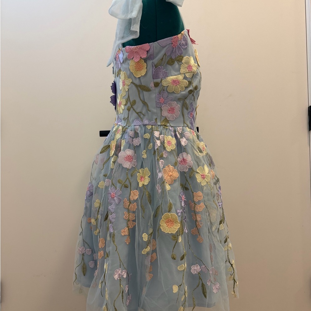 Lulu's Light Blue Floral Midi Dress with Pastel Embroidery - Picture 6 of 12